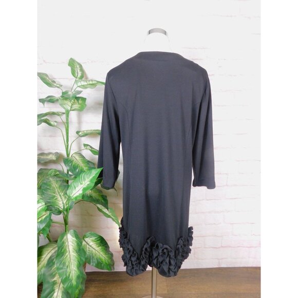 Black Ruffle Hem Button Front Half Sleeve Jacket Coat Elegant M - Picture 6 of 11